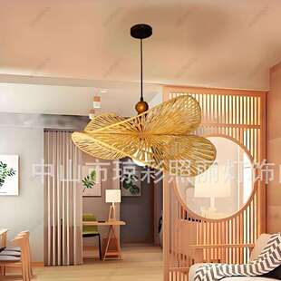 新中式茶室餐厅吊灯客厅中古灯榻榻米书房玄关创意藤编吊灯吧台灯