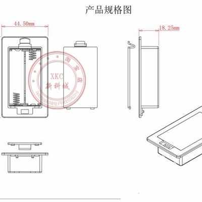 方形嵌入式电f池座 带盖 电池盒座2节5号3V 2AA带开关沉板带螺丝