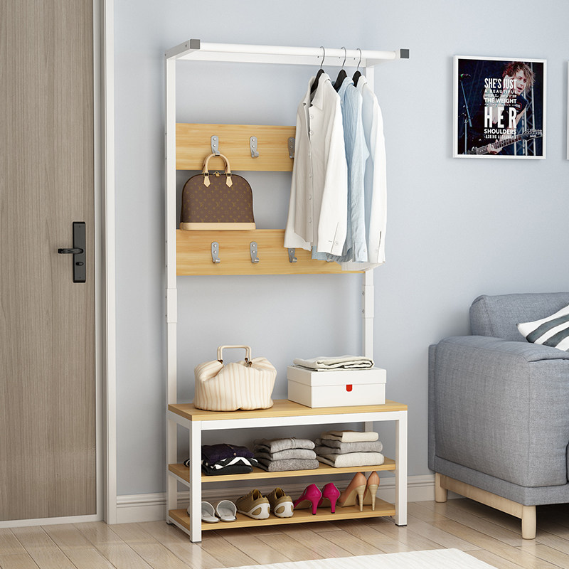 简易客厅衣服架子落地衣帽架鞋架组合衣架换鞋凳门厅柜鞋柜衣帽柜