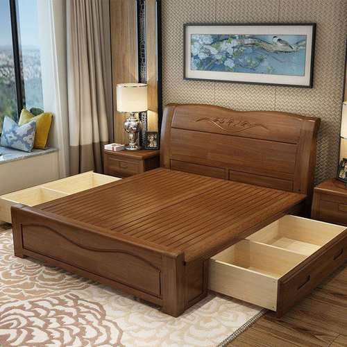 实木床1.8米1.5米主卧床双人床中式经济型储物高箱床箱框实木大床