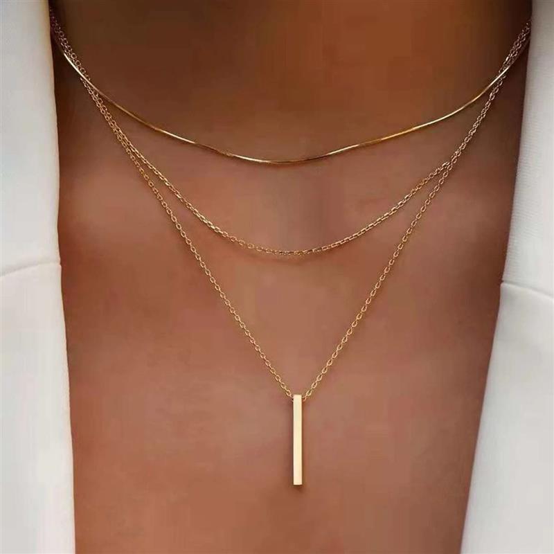 Necklace womens collarbone chain 叠戴项链小坚条吊坠锁骨链女