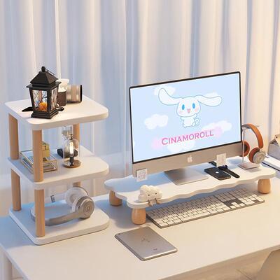 Large Dual Monitor Stand Riser, Solid Wood Desk Shelf Office