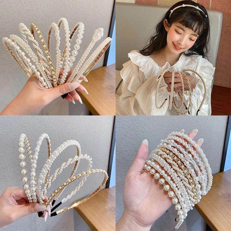 New Women Fashion Hair Hoop Simple Pearl Hairband Non-Slip