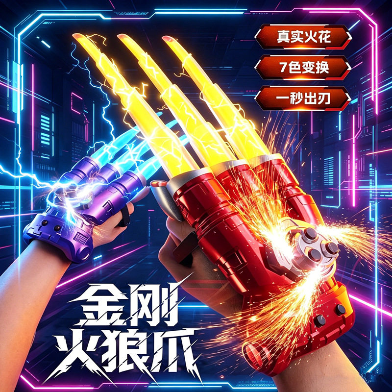 火花狼爪可伸缩激光剑玩具刀炫酷发光火石金刚火焰爪男孩生日礼物