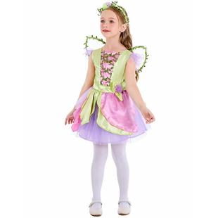 女童粉色花仙子舞台服装 蝴蝶翅膀公主裙 万圣节演出儿童表演