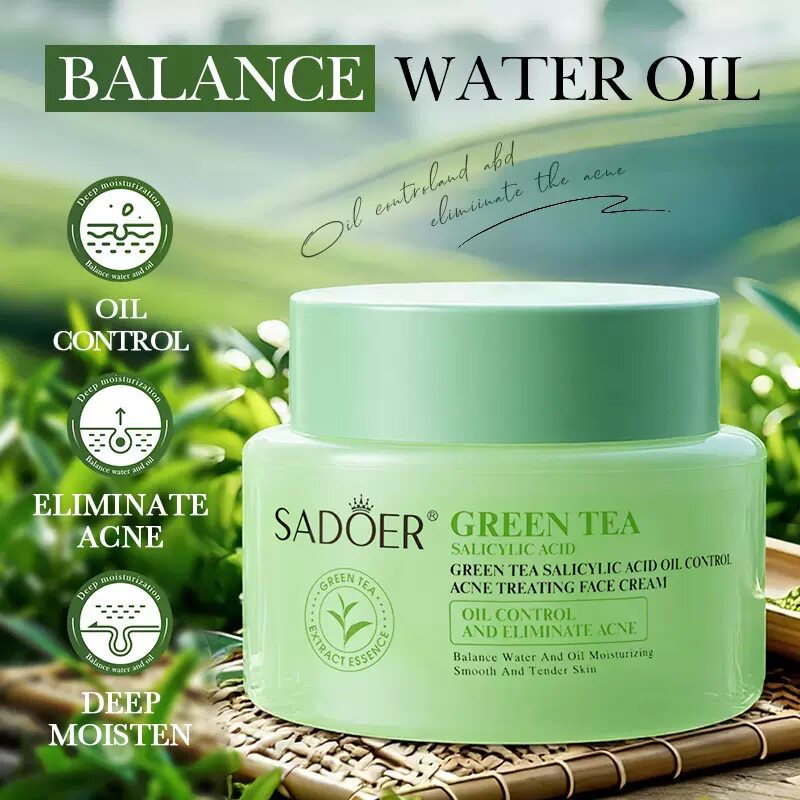 面霜SADOER绿茶水杨酸控油清爽补水净痘面霜镇静舒缓痘肌闭口粉刺
