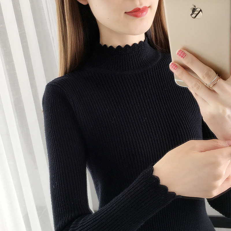 半高领打底衫女洋派2023秋冬新款中领毛衣内搭修身针织衫上衣长袖