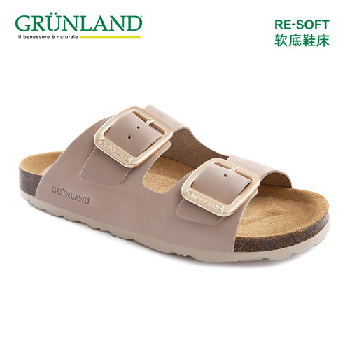GRUNLAND百搭牛皮软木拖鞋