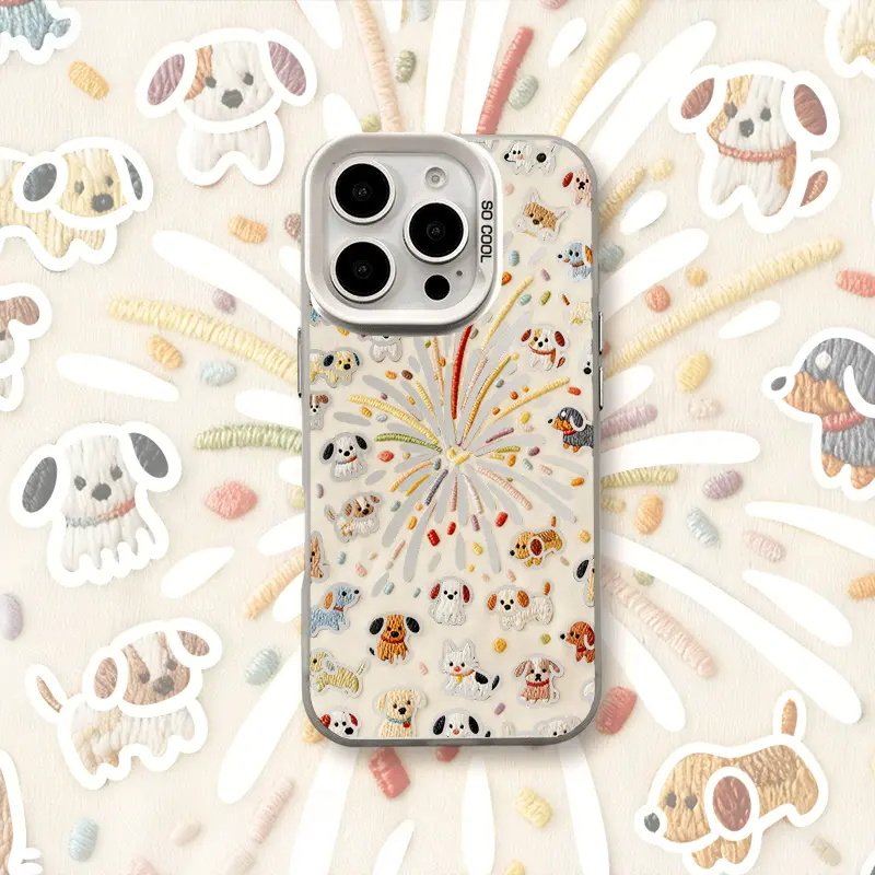 烟花和小狗适用苹果17ProMax彩银壳华为Pura80Pro硬壳荣耀400创意vivoS30新OPPOFindX9女小米17潮红米K90