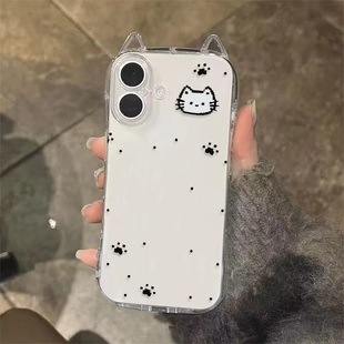 像素猫脚印适用苹果17ProMax小蛮腰猫耳朵壳华为nova14软荣耀400潮vivoS20透明OPPOReno14新红米K80女小米15