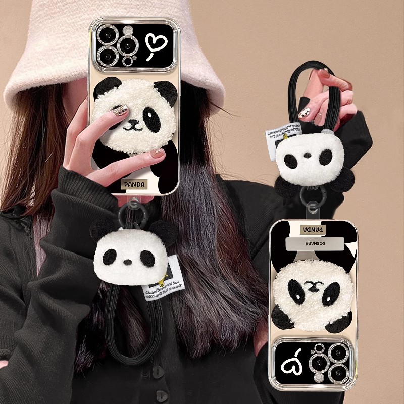 毛绒熊猫公仔适用多型号手机壳