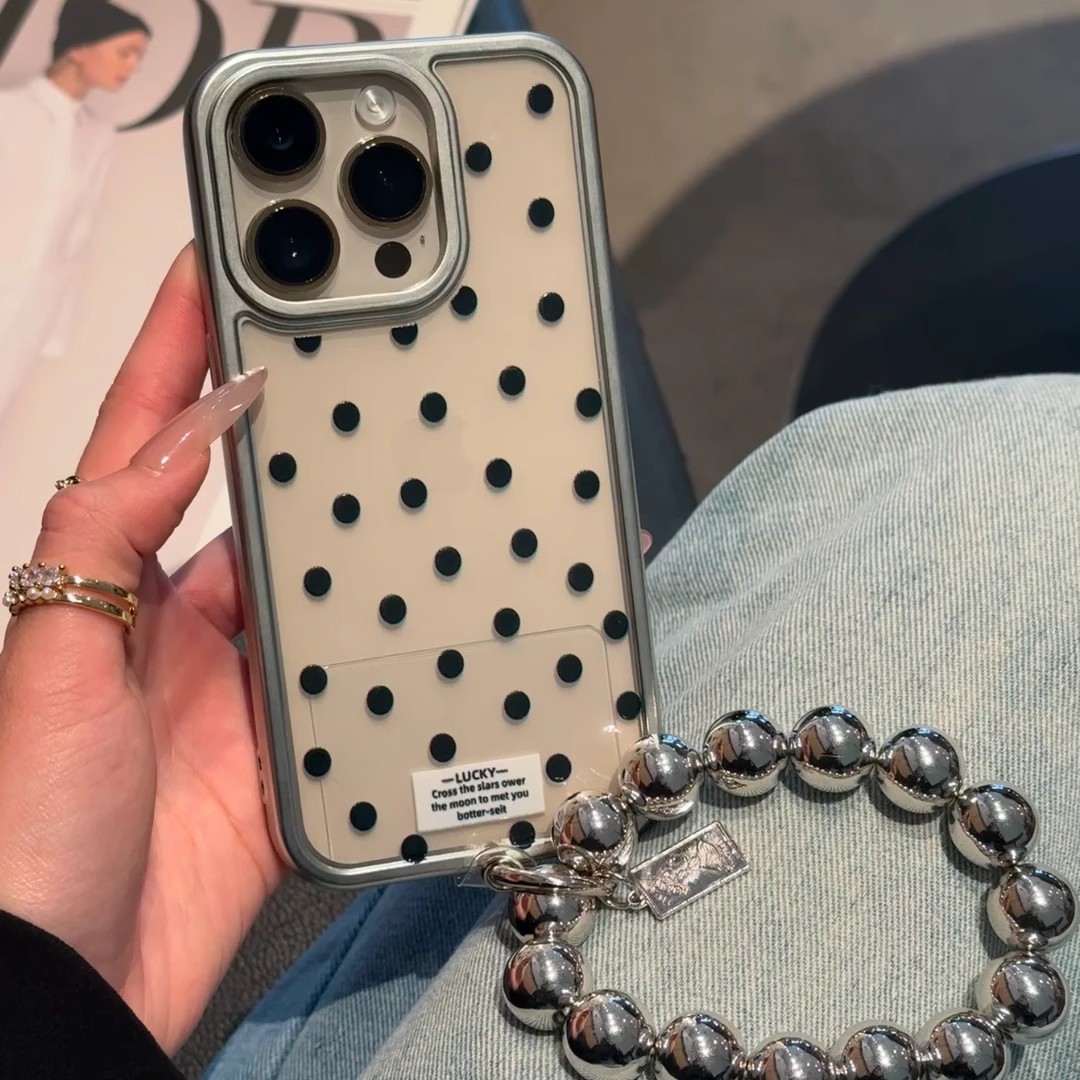 电镀银框波点适用于苹果16promax手机壳华为mate60pro新款pura70简约OPPOReno13高级vivox200手链小米15女软