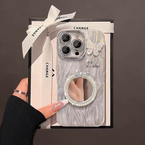 精孔羽纱珍珠镜子个性简约手机壳