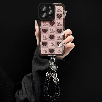 适用多型号格子小熊瞳眼小羊皮壳