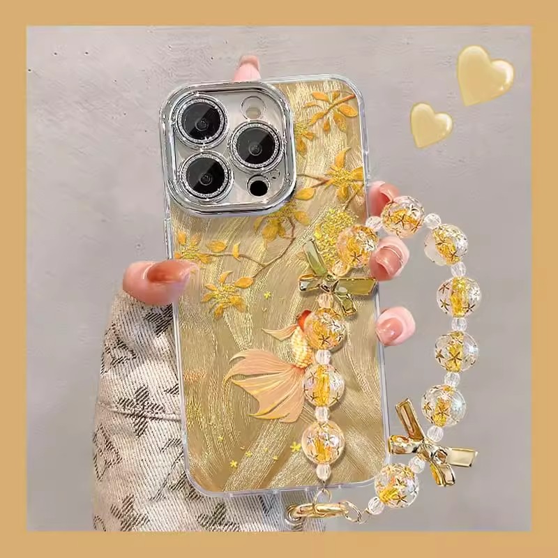 精孔羽纱金色锦鲤适用苹果16promax手机壳iphone15/14新款华为mate60pro女Pura70荣耀200Reno12/S19/小米秋冬