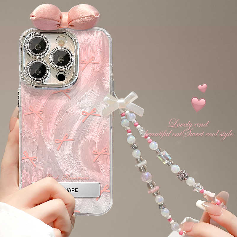 粉色蝴蝶结链条适用多型号手机壳