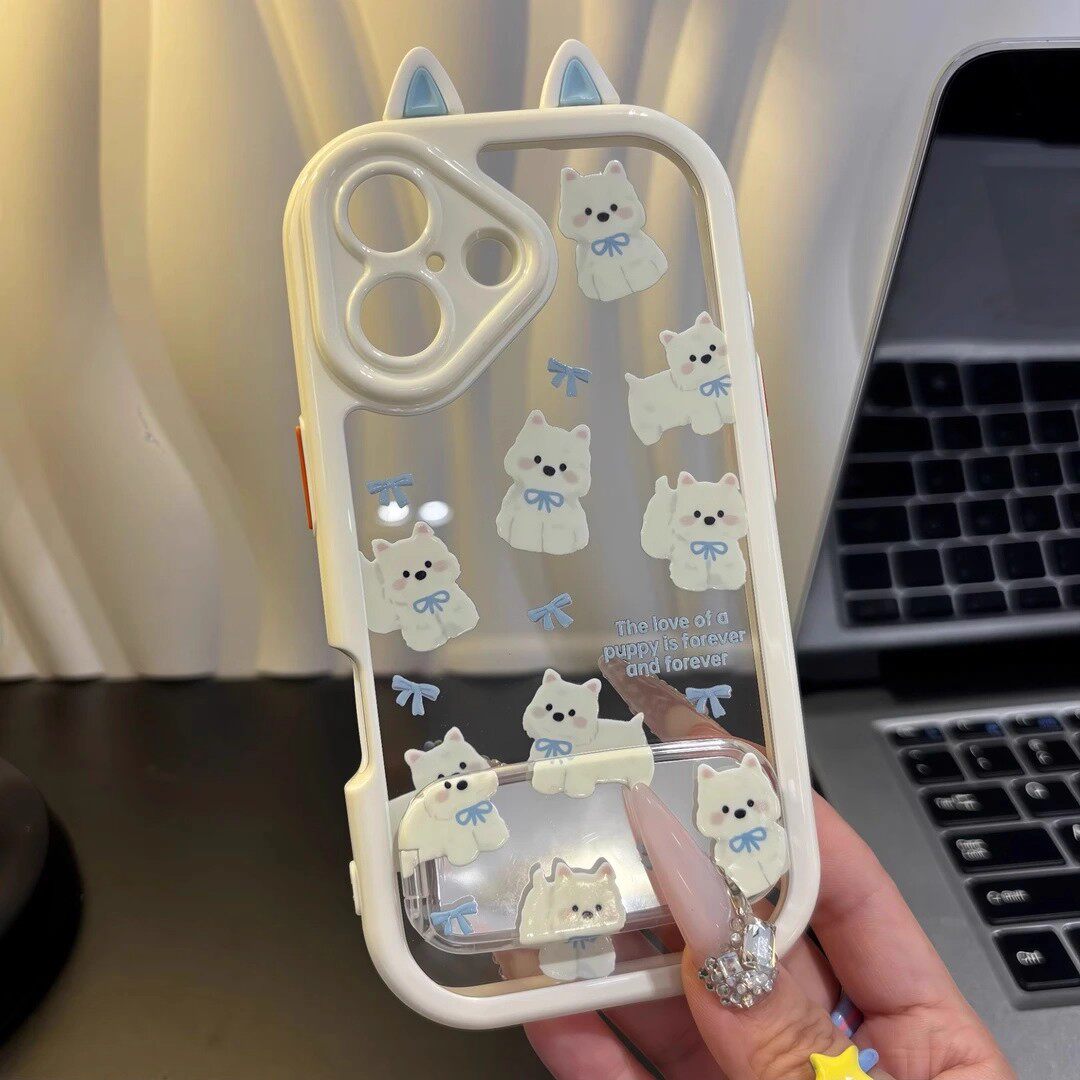 蝴蝶结西高地适用苹果16ProMax手机壳荣耀300新华为mate70潮vivoS20女oppoReno13折叠小米15镜面支架红米K80