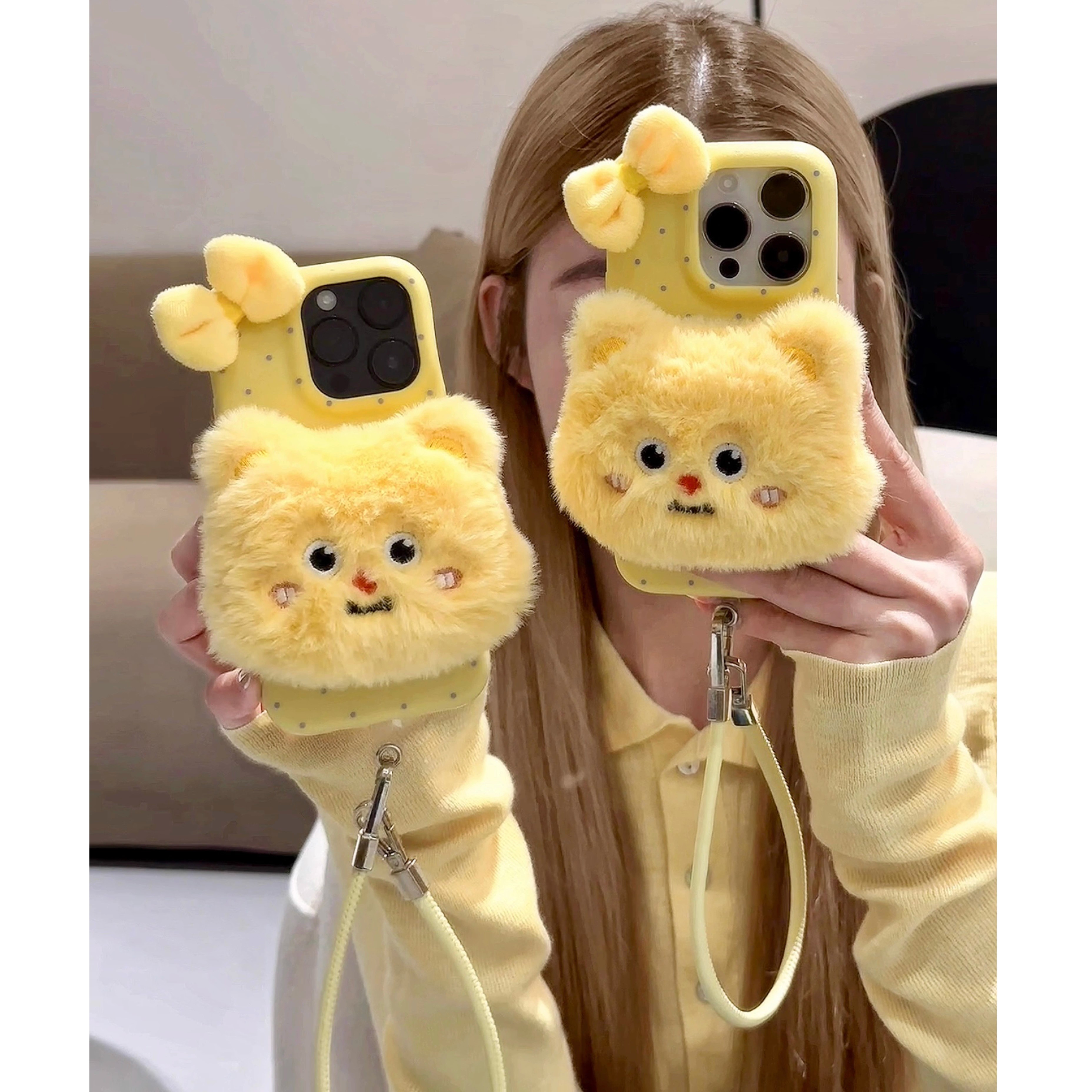 可爱黄色小熊适用苹果16手机壳iPhone15promax新款pura70华为mate70pro荣耀200少女reno13小米15防摔x200/s20