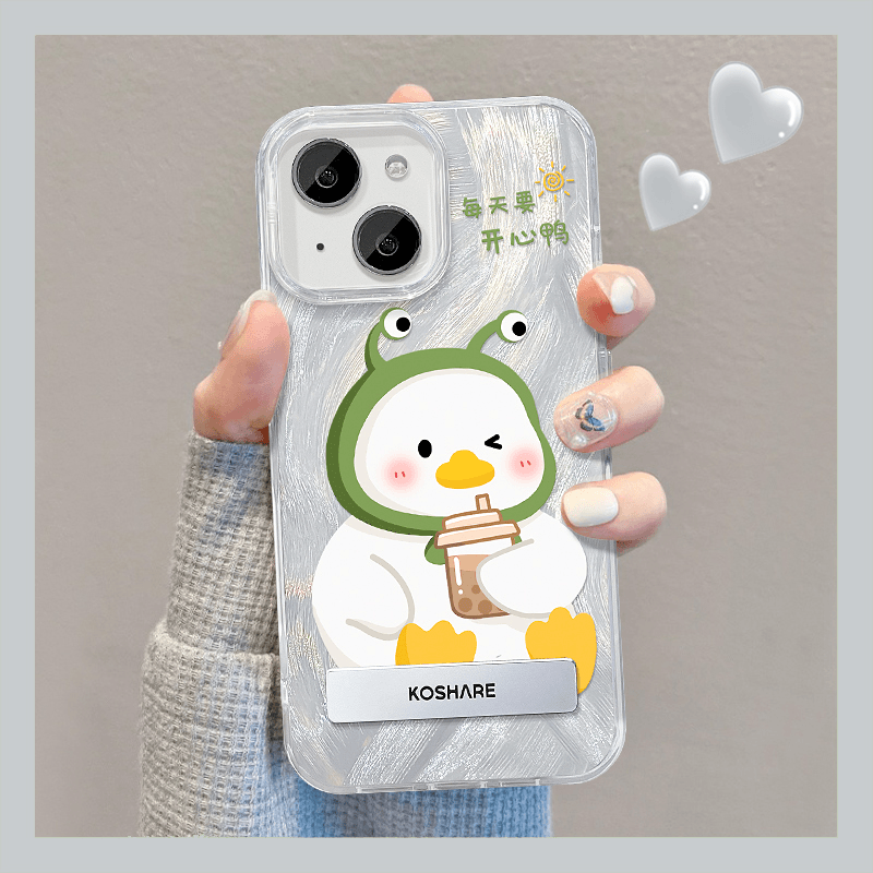 羽纱奶茶鸭支架适用苹果15promax手机壳华为mate60pro新荣耀100OPPOReno11奶茶鸭VIVOX100小米奶茶鸭