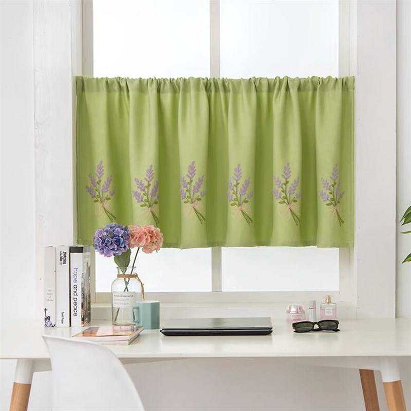 豫之韵短帘遮挡书柜帘免s打孔四季通用遮光门帘美式飘窗厨房半帘