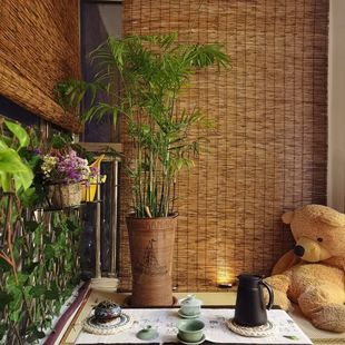 儒尚品芦苇帘草帘子竹帘遮阳户外茶室书房复古装饰拉绳升降卷帘