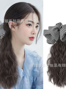 假发马尾女网红大蝴蝶结抓夹假发马尾温丝蓬松卷发低扎假发辫