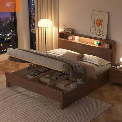 实木床胡桃简约1.35米1.2儿童实木床1.8米1.5m双人床主卧经济婚床