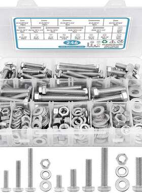 跨境货源246pcs美制304不锈钢外六角螺丝螺栓配螺母平垫组合套装