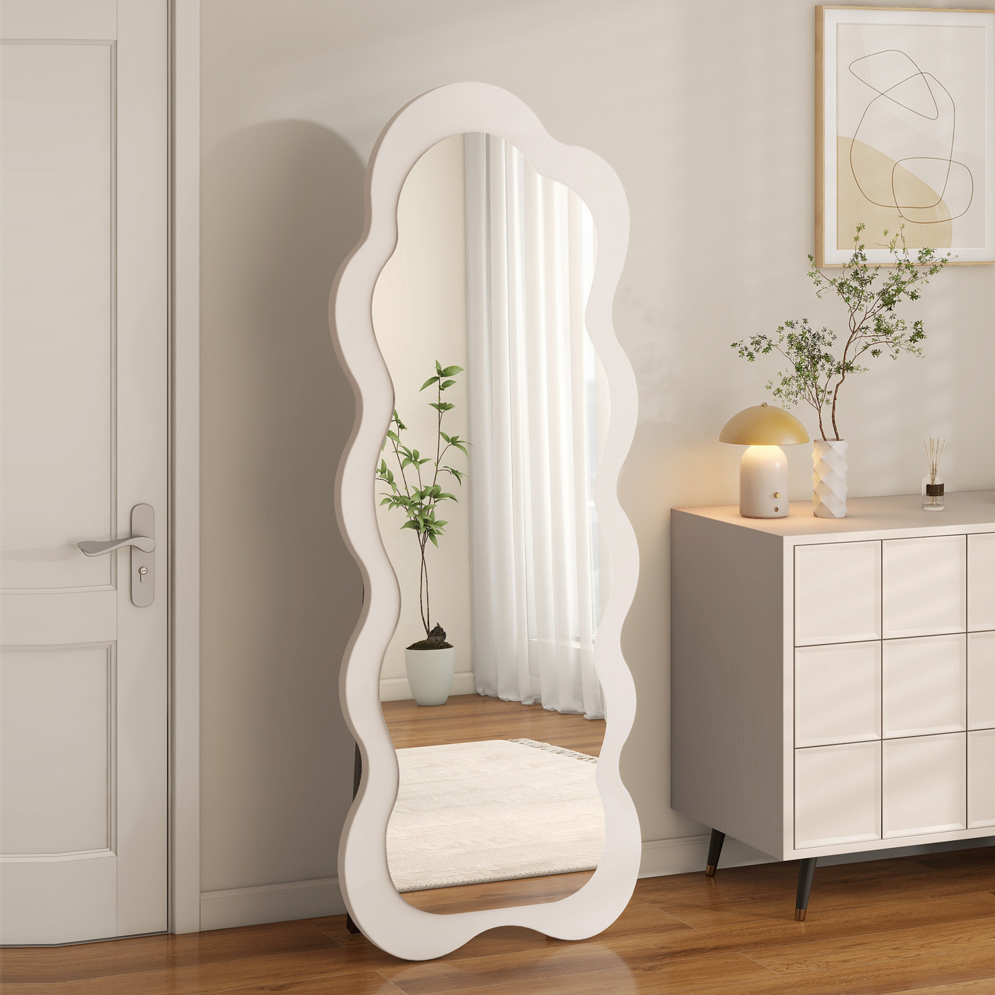 奶油风全身镜家用落地镜网红异形镜壁挂高清穿衣镜女生卧室大镜子,住宅家具,穿衣镜,淘宝优惠券,粉丝福利购,淘宝优惠卷