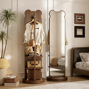 小熊旋转全身镜落地镜家用卧室穿衣镜女生试衣镜挂衣架一体镜子