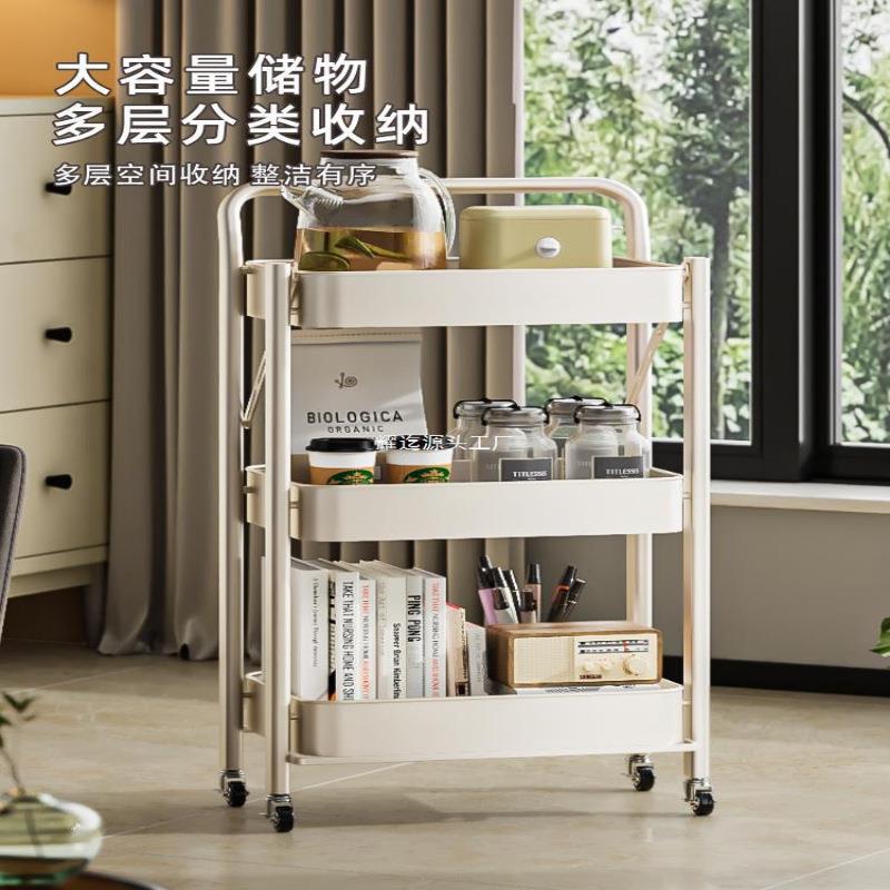 折叠小推车置物架落地零食书架厨房多层收纳架移动带轮卧室储物架
