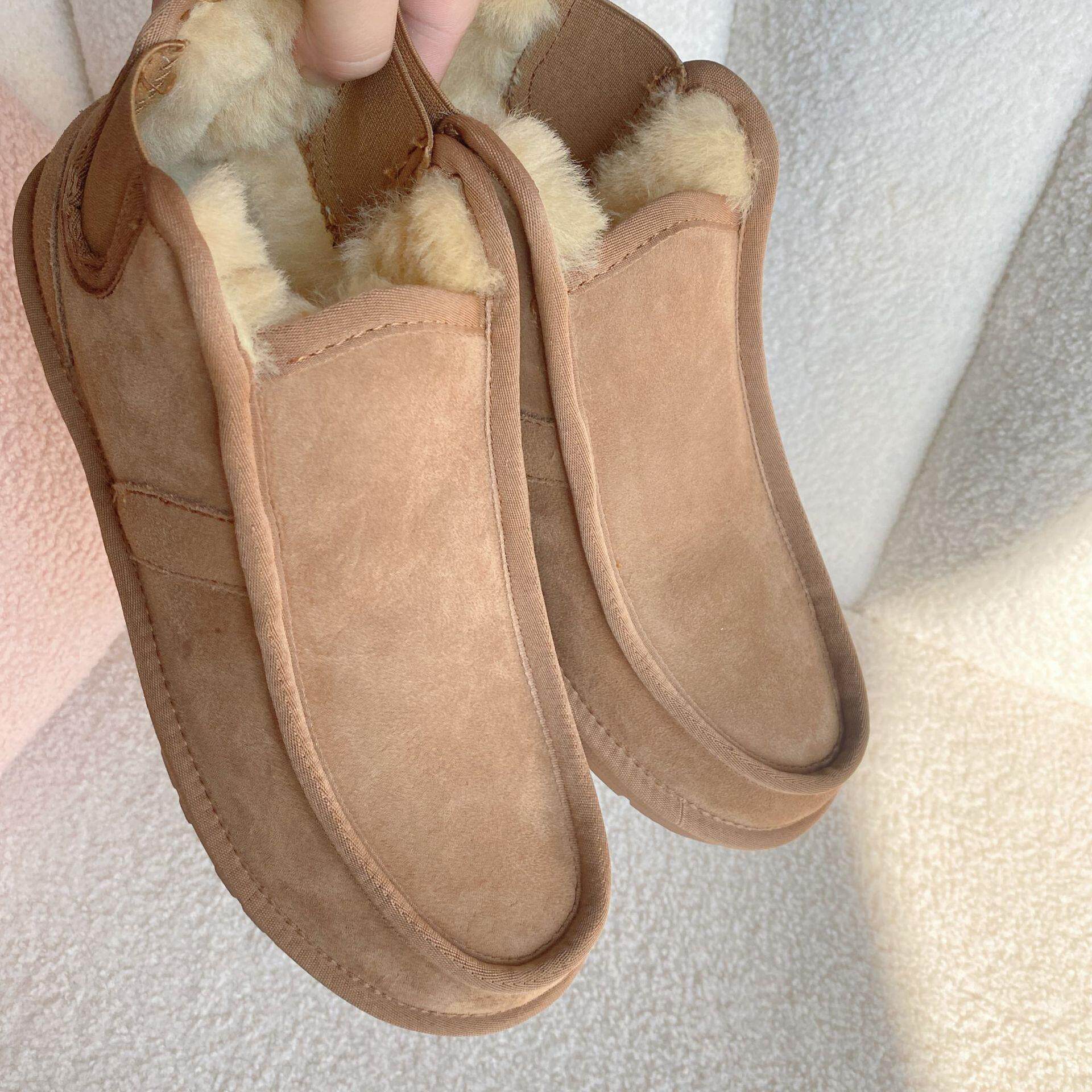 秋冬新款雪地靴男羊皮毛一体切尔西男鞋保暖防滑户外加绒低帮男靴