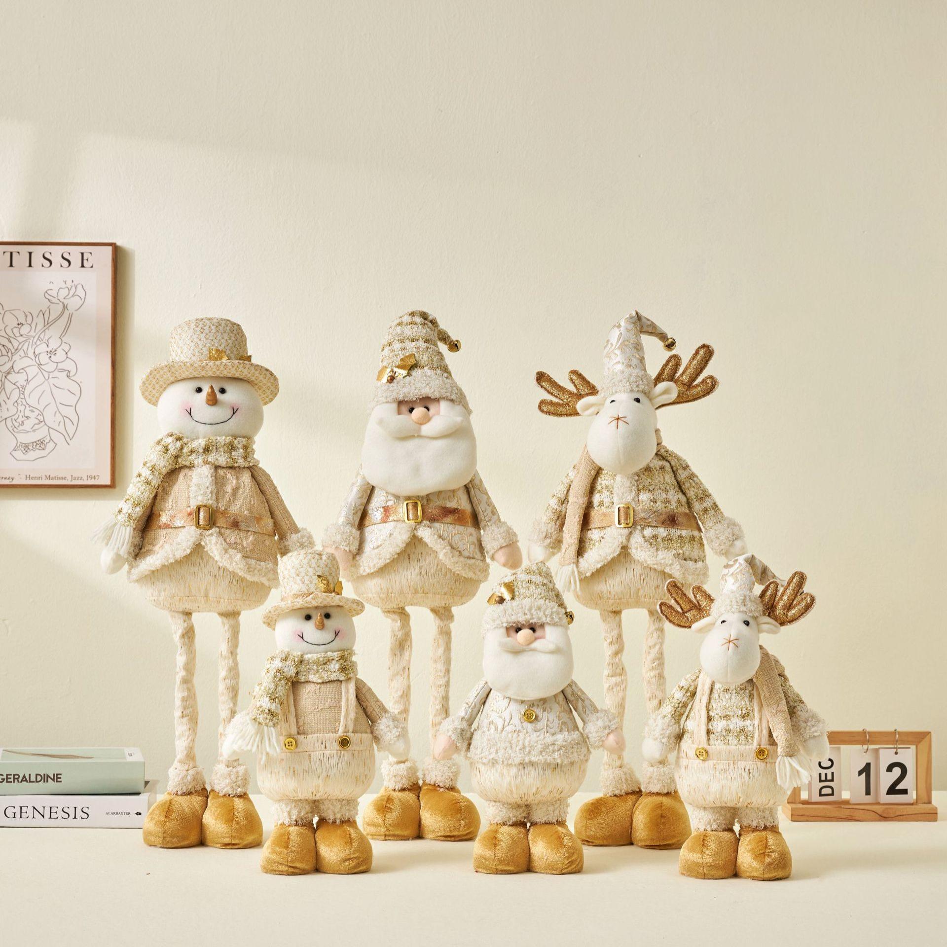 圣诞节老人雪人麋鹿摆件伸缩腿款娃娃北欧风圣诞家居装饰品礼物