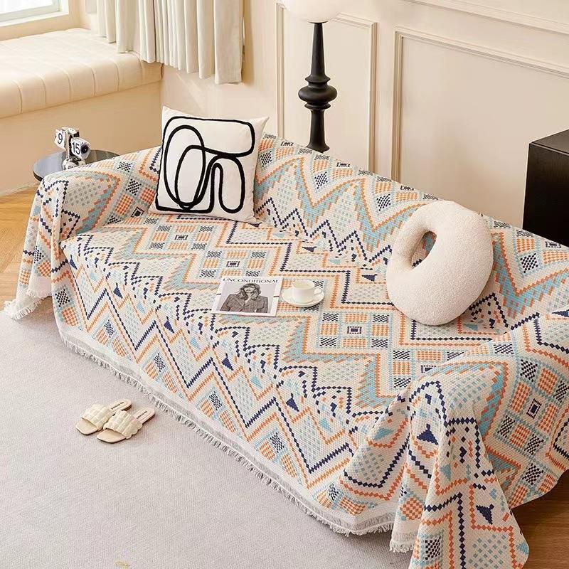 北欧风针织棉线华夫格沙发巾沙发盖布四季通用全包万能沙发套罩毯
