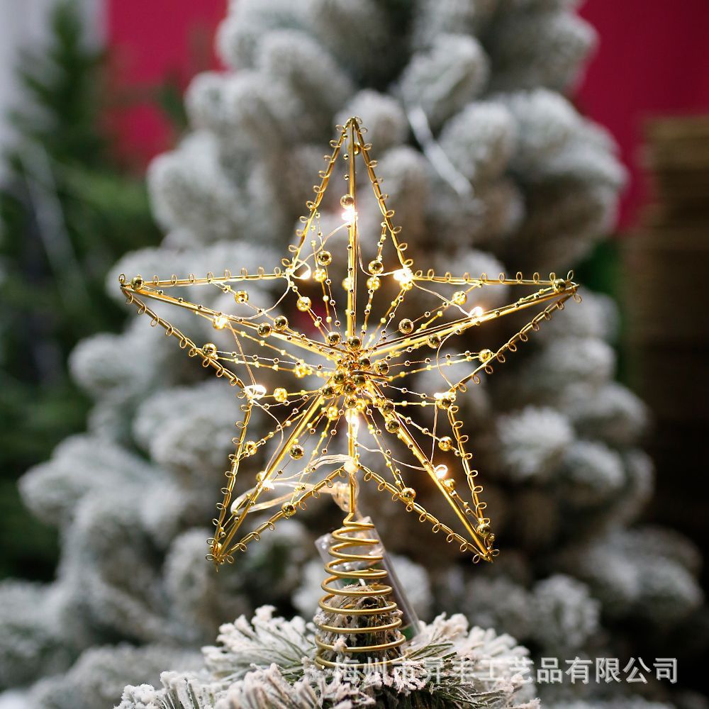 圣诞装饰五角星LED灯铁艺星星圣诞树发光树顶星圣诞氛围感