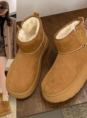 加绒高帮雪地靴女2024冬季新款学生ins韩版保暖休闲厚底棉鞋RD005