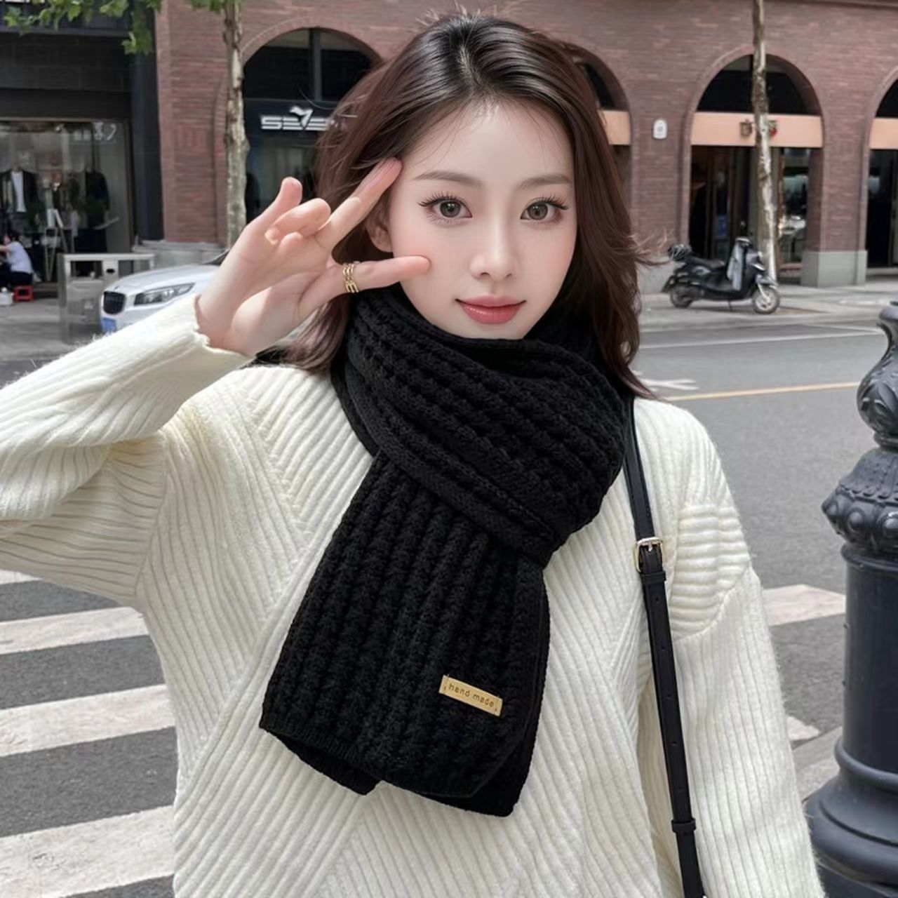 香蜜ins原宿风粗毛线针织围巾女冬季百搭加厚保暖围脖学生纯色潮
