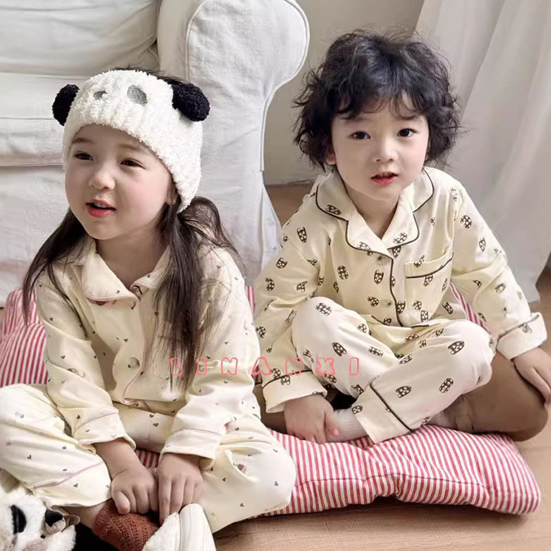 82318儿童秋冬家居服 韩版印花可爱秋衣秋裤 宝宝A类棉拉架睡衣套