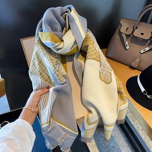 秋冬韩版围脖披肩长款轻奢气质骏马图案加厚保暖双面仿羊绒围巾女