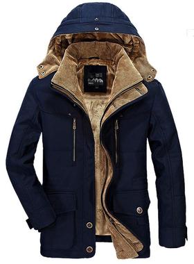 冬季13029男士棉衣中长款加绒加厚中老年棉服大码多口袋老年棉袄