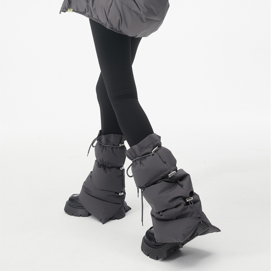 原创冬季羽绒棉腿套保暖立体抽绳防滑加绒小腿袜套护膝长筒袜子