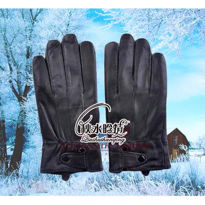 男士真皮手套全指骑行秋冬保暖加绒大码羊皮拼接黑色防风防寒