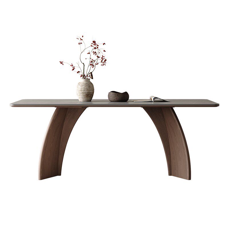 实木岩板餐桌现代简约胡桃色饭桌家用意式极简灰色长方形岩板餐桌