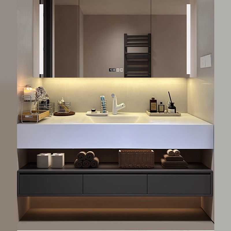 轻奢酒店风岩板热弯一体盆浴室柜组合现代简约洗漱洗脸无缝洗手盆