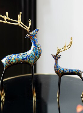 大漆高档铜鹿轻奢现代客厅玄关摆件新中式开业乔迁送人送礼装饰