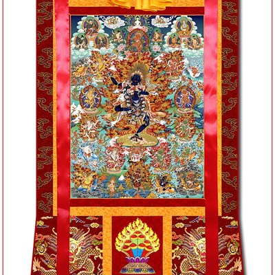 8455黑忿怒母(金刚亥母)定制唐卡西藏族挂画装饰画布艺装裱非