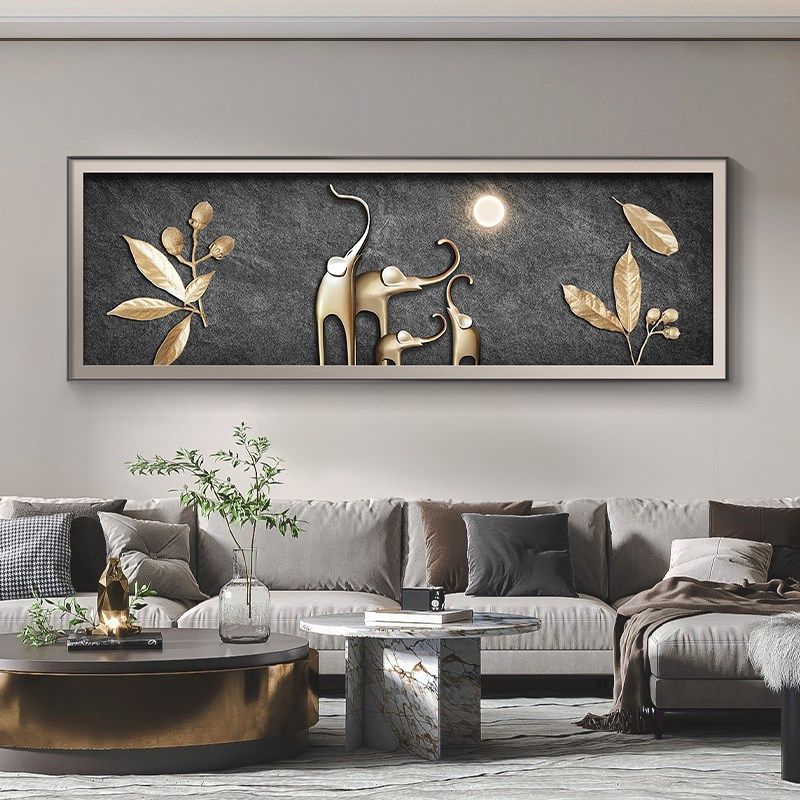 高级感客厅装饰画横版轻奢大气沙发背景墙面壁画大象卧室床头挂画,家居饰品,现代装饰画,淘宝优惠券,粉丝福利购,淘宝优惠卷