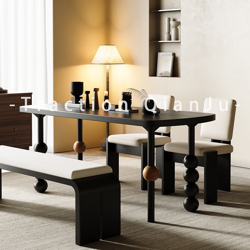 中古风实木餐桌小户型家用法式复古办公书桌民R宿洽谈桌长方形饭