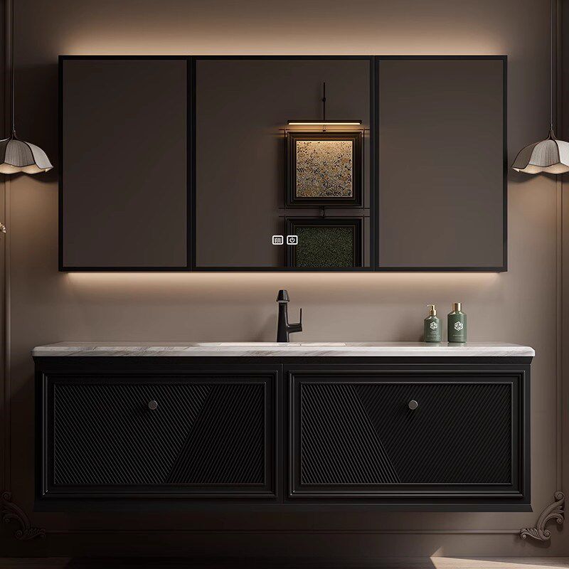 橡木浴室柜一体盆洗漱台法式复古卫生间洗脸洗手盆柜组合奢石定制