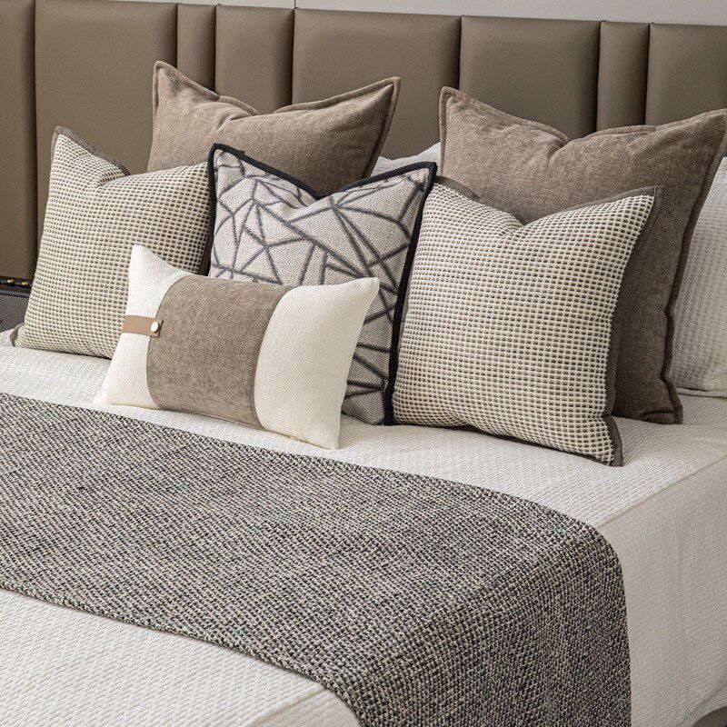 新中式卧室软装床品套件米咖色棉麻搭毯床尾巾床头靠枕民宿,床上用品,酒店床品套件,淘宝优惠券,粉丝福利购,淘宝优惠卷